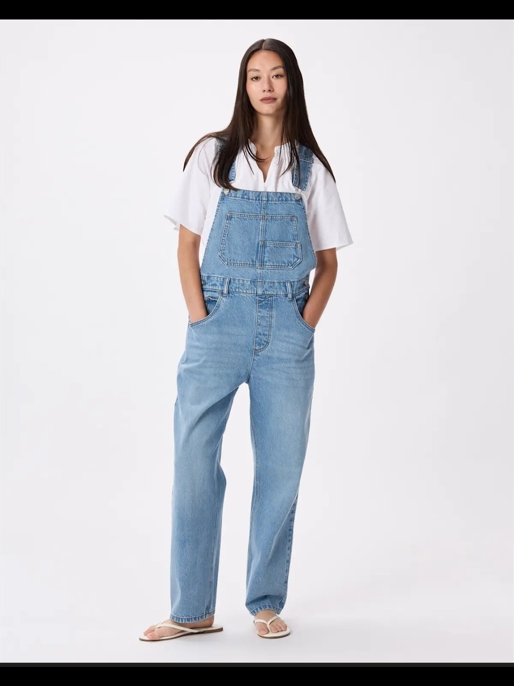 Quince Icey Blue Organic Denim Overalls - Relaxed Fit Medium